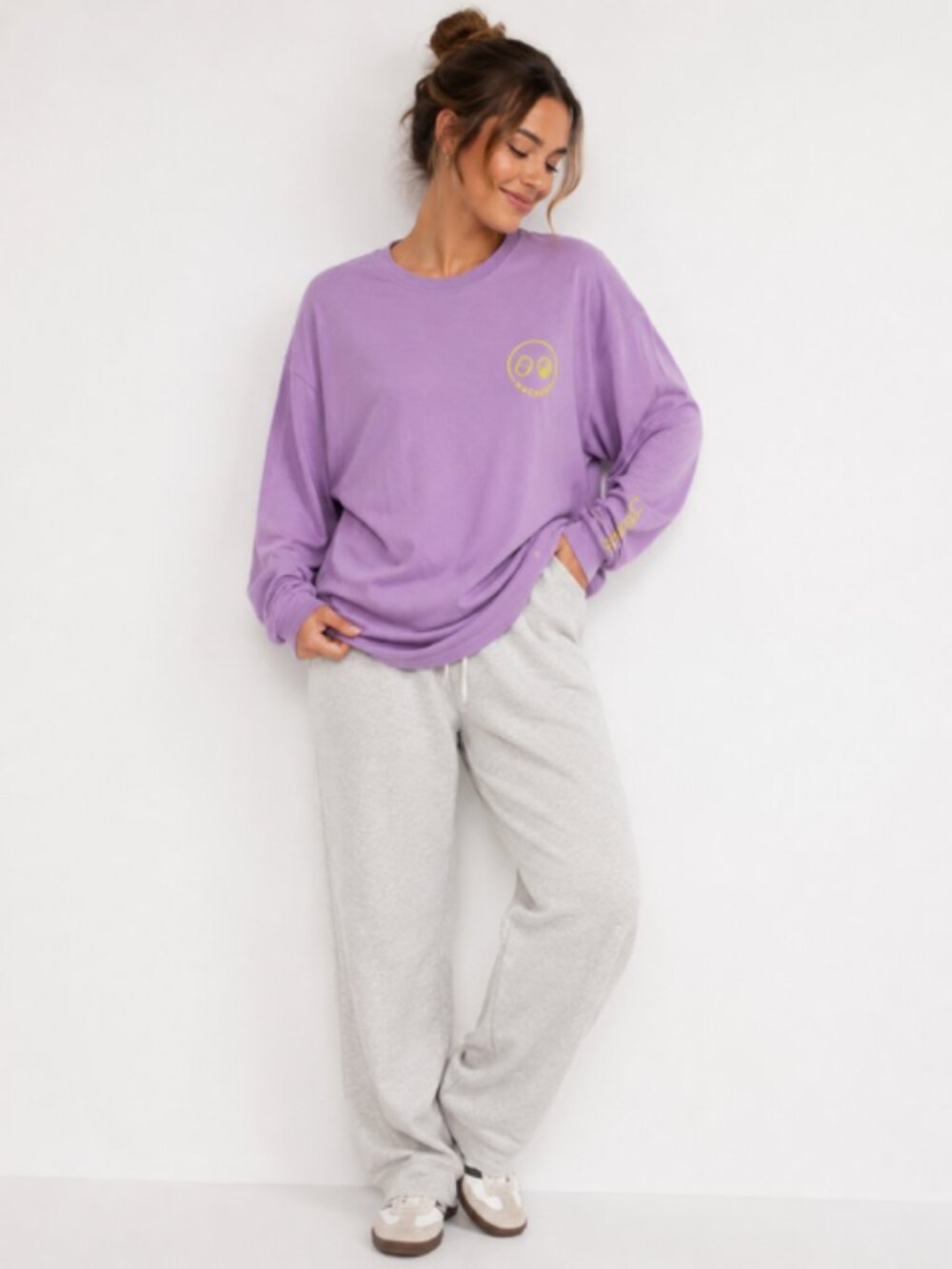 Motel Hackney Dreamscape Graphic Long Sleeve Shirt Purple Neon Size M Oversized
